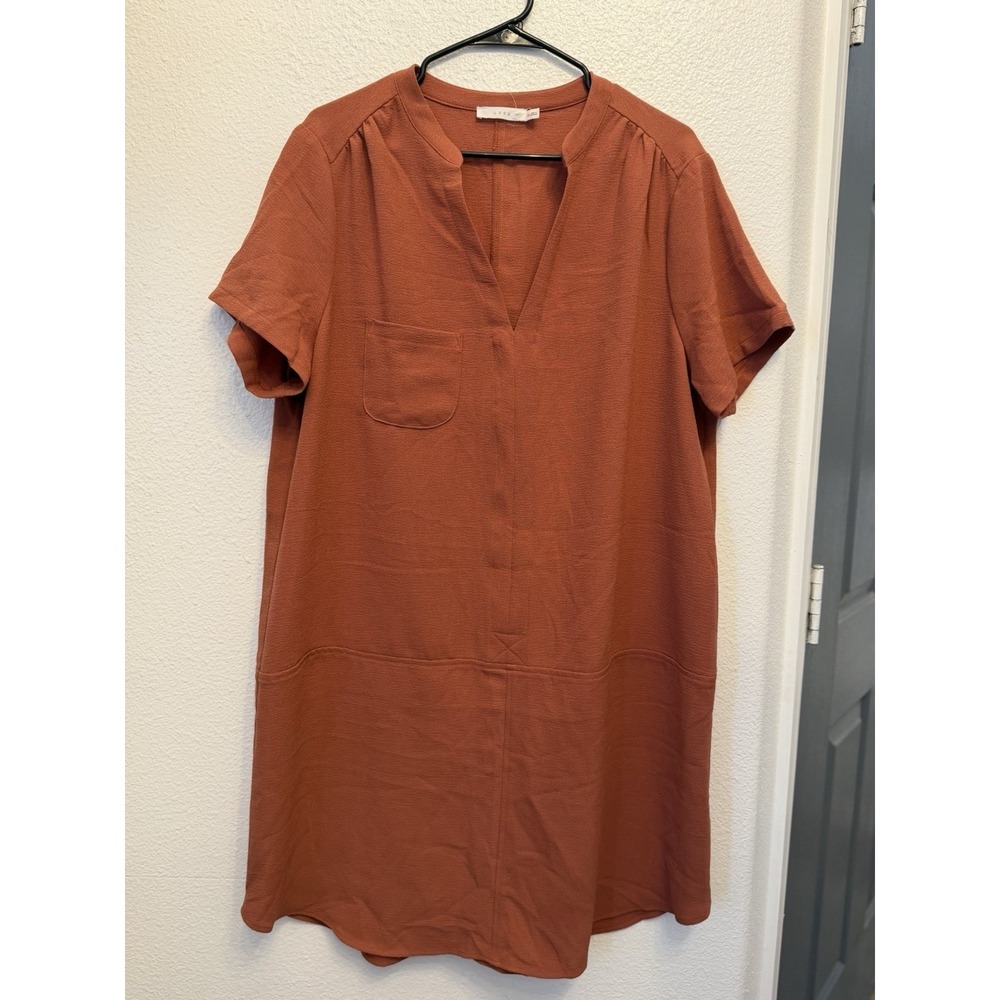LUSH Midi Shift‎ Dress Sz XXL 14/16 Short Sleeve Career Casual Crepe Texture - Picture 2 of 8